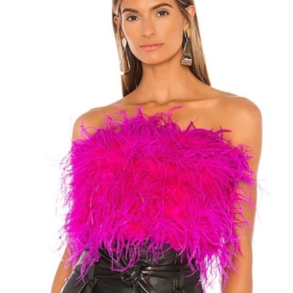 Bardot Pink Feather Bustier Top